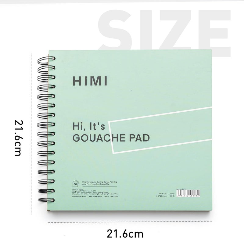 HIMI دفتر غواش 8.5X8.5''(98lb/160g) 50 ورقة ورق مختلط، مربوط من الجانب، نسيج ناعم، في دفتر فن الغواش الأكريليكي للرسم، دفتر رسم بالحبر، لوازم الفن هدية دفتر الرسم (أخضر) - Image 4